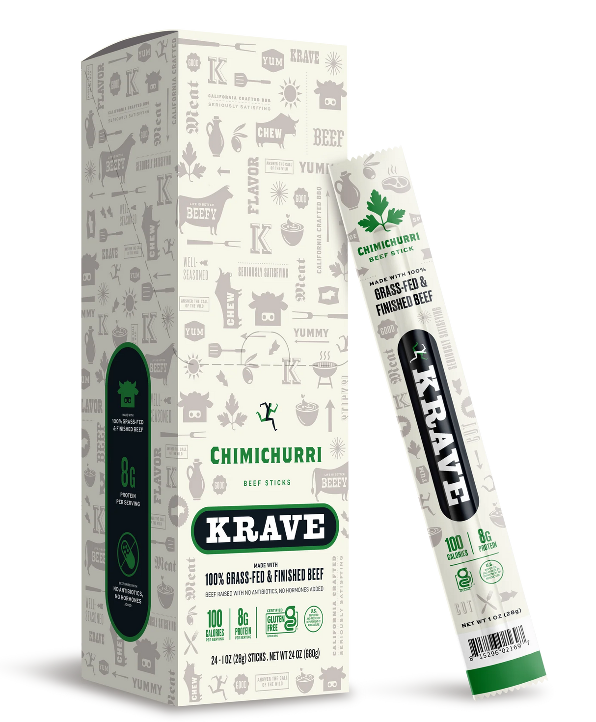 Krave - Beef Chimichurri Snack Sticks, 1 oz (Pack of 24) - Gluten-Free Protein