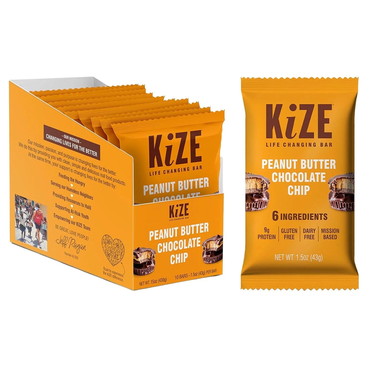 Kize Concepts Energy Bar, Raw Peanut Butter Chocolate Chip, 1.5 Oz., Case of 10