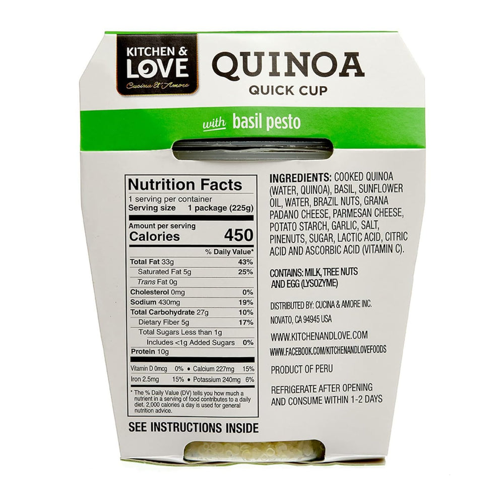 Kitchen Love Quinoa Quick Cup packaging with nutrition facts and ingredients listed.