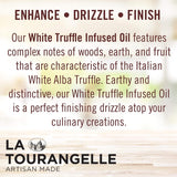  La Tourangelle White Truffle Infused Oil with text and brand logo.
