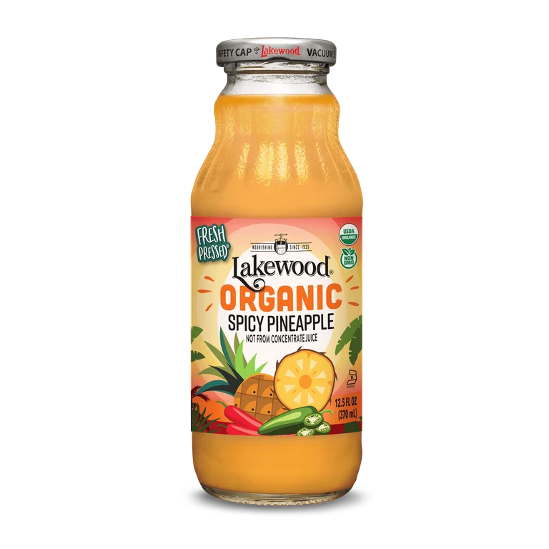 Lakewood - Organic Spicy Pineapple Juice, 12.5 oz (Case of 12) - Gluten-Free Kosher