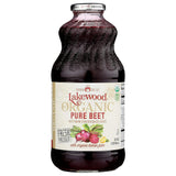 Bottle of Lakewood Organic Pure Beet juice on a white background