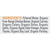 List of ingredients for a organic chicken broth  on a white background