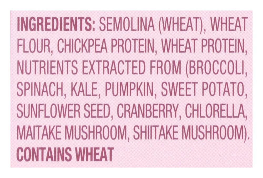 List of ingredients of Goodles Loopdy Loos Mac & Cheese on a pink background