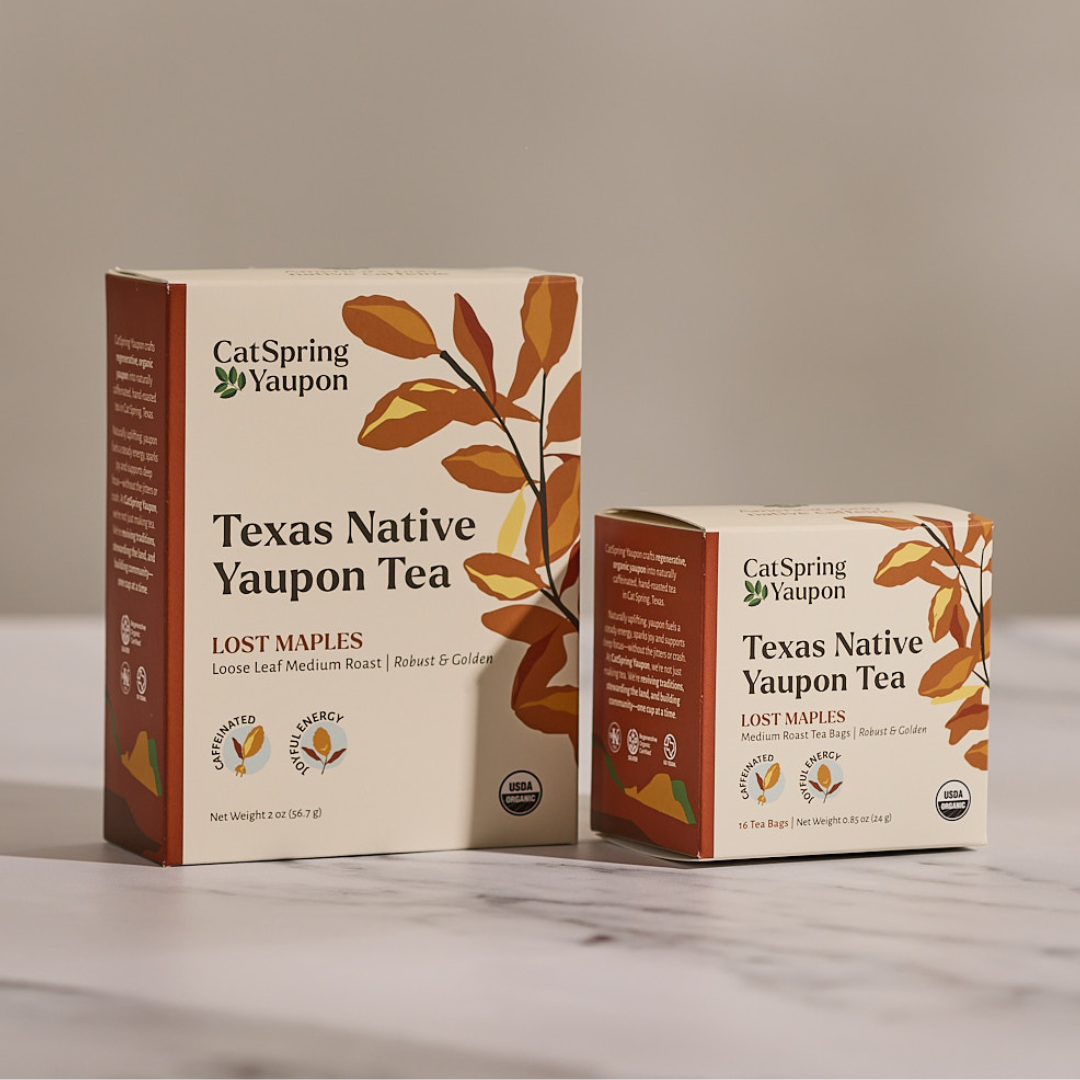 Case of Lost Maples Medium Roast Yaupon – Bold & Complex  –  Loose Leaf & Tea bags