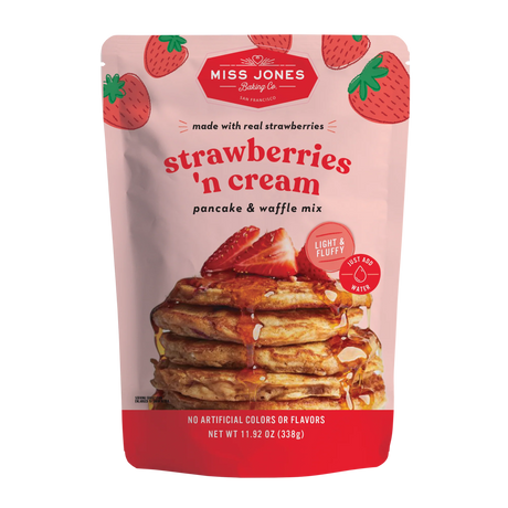 Miss Jones Baking Co - Pancake Waffle Strawberries & Cream Mix, 11.92 oz (Pack of 6) - Breakfast Baking Mix