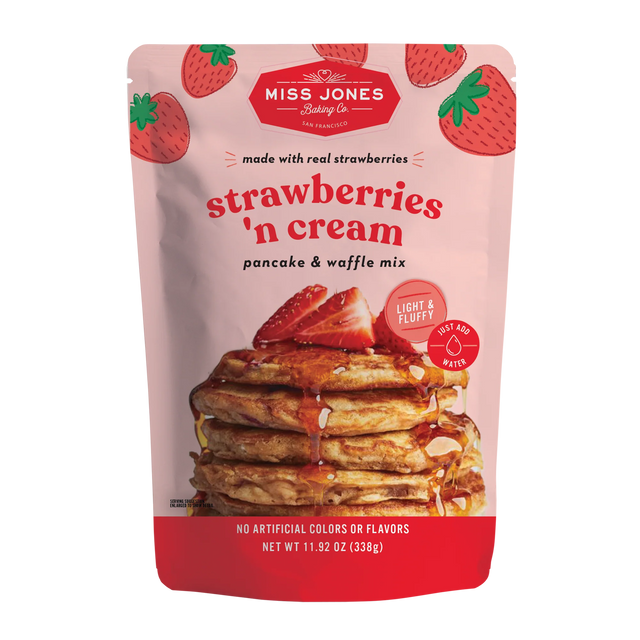 Miss Jones Baking Co - Pancake Waffle Strawberries & Cream Mix, 11.92 oz (Pack of 6) - Breakfast Baking Mix