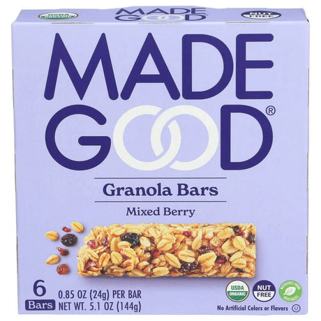 Box of Made Good Granola Bars with a purple background