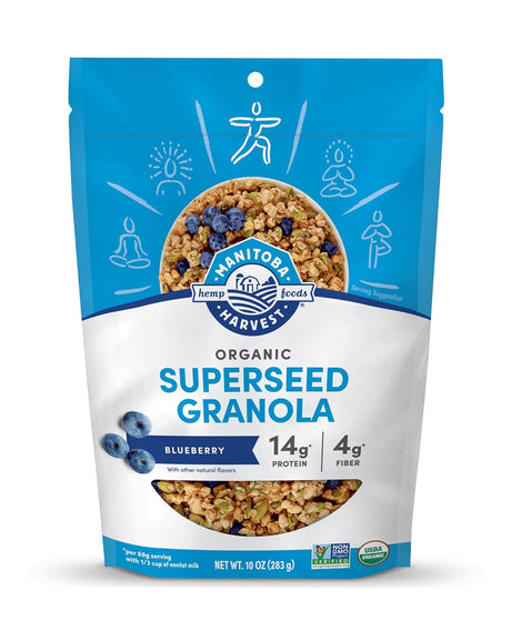 Manitoba Harvest Organic Superseed Granola package with blue and white design.