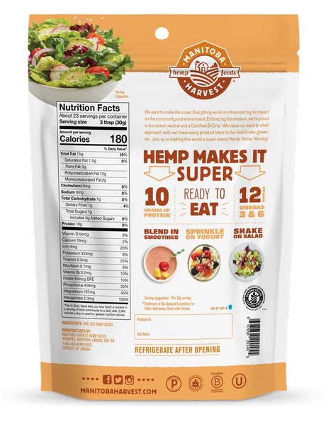 Manitoba Harvest Raw Hemp Hearts, 24 oz back