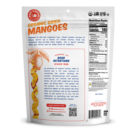 Made In Nature Organic Dried Mangoes, Non-GMO, Gluten-Free, Case of 6 (3 oz)
