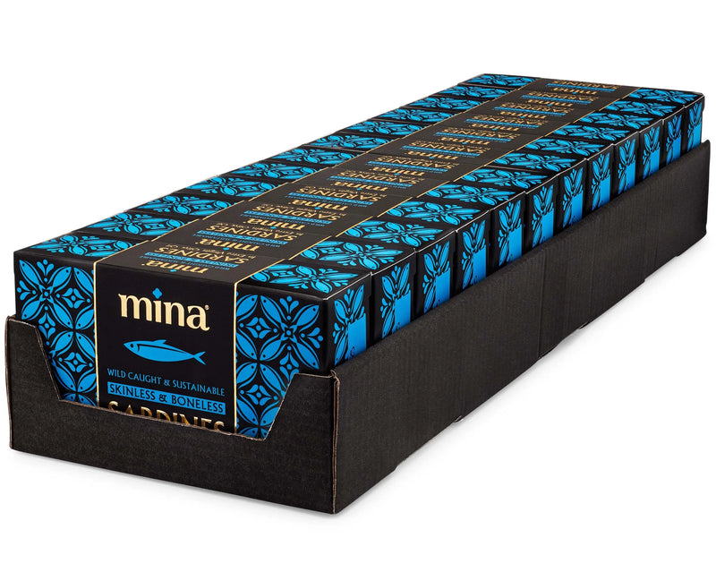 Mina Sardines Skinless & Boneless in Extra Virgin Olive Oil (Pack of 12 - 4.4 Oz) - Cozy Farm 
