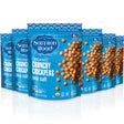 Multiple packages of Saffron Road Organic Crunchy Chickpeas sea salt on a white background