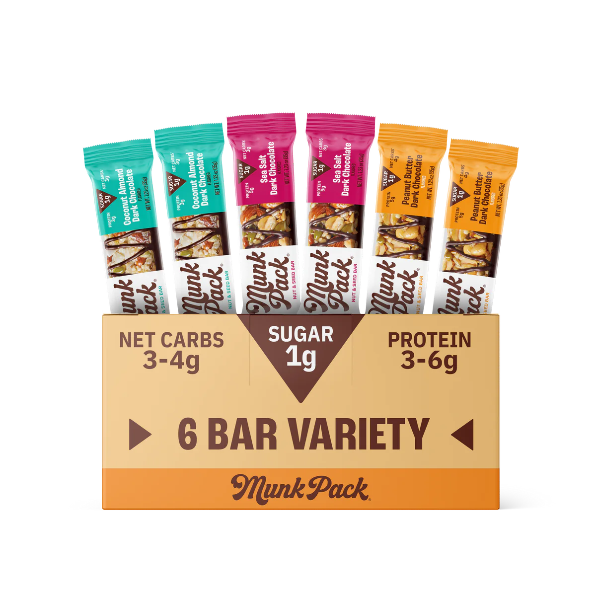 Munk Pack Keto Nut & Seed Bar Variety Pack, 6/1.23 oz (Pack of 12) - Gluten-Free Kosher Snacks