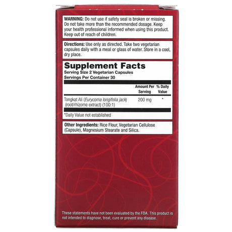 Natural Balance LongJack PowerMax Energy Support (Pack of 60 Capsules) package with red and white label detailing ingredients and usage instructions.