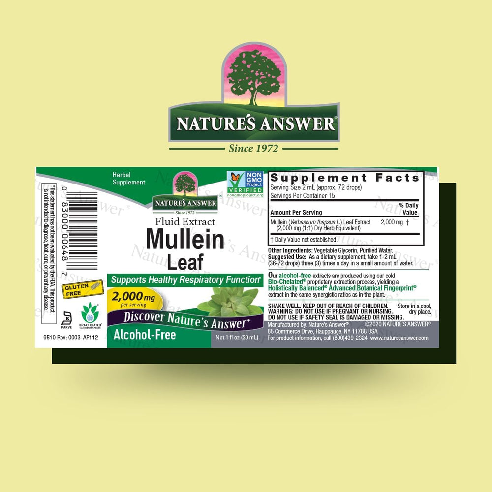Nature's Answer Mullein Leaf Extract Alcohol-Freem Label 2