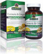 Nature's Answer Turmeric & Ginger supplement bottle and packaging on a reflective surface.