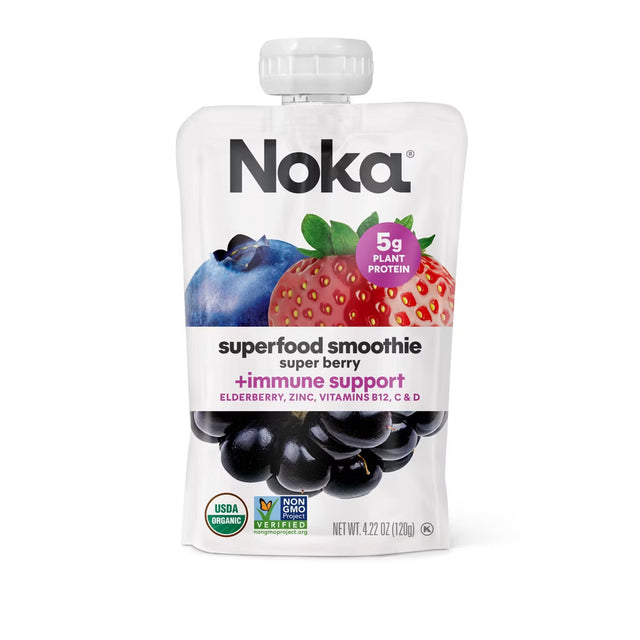 Noka superfood smoothie pouch super berriy on a white background