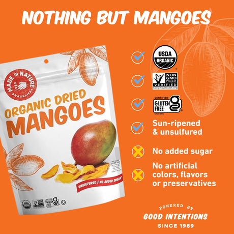 Made In Nature Organic Dried Mangoes, Non-GMO, Gluten-Free, Case of 6 (3 oz)