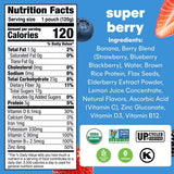 Nutrition facts label Noka superfood smoothie pouch super berry and ingredients list 