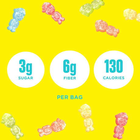 Nutrition facts label and ingredients list for Sour Blast Buddies on a yellow background with nutritional information displayed.