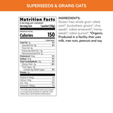 Nutrition facts label and ingredients list for a superseeds and grains oats product.