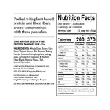 Nutrition facts label for King Arthur Gluten Free Protein Pancake Mix on a white background