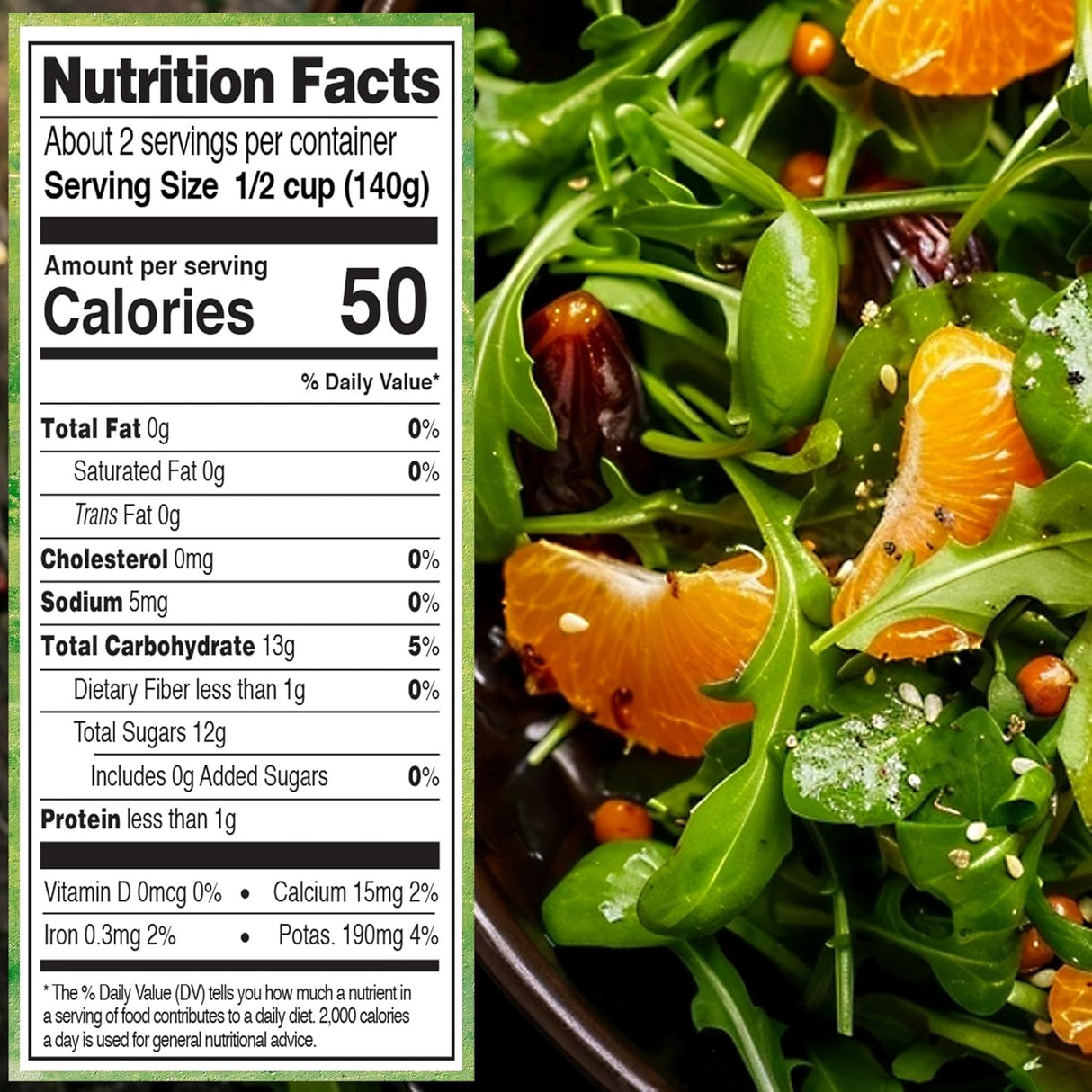 Nutrition facts label for a mandarins with oranges and other ingredients