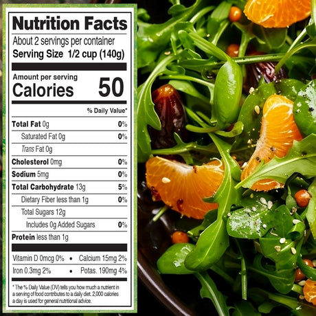 Nutrition facts label for a mandarins with oranges and other ingredients