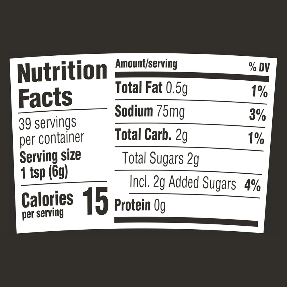 Nutrition facts label for a product with black text on a white background