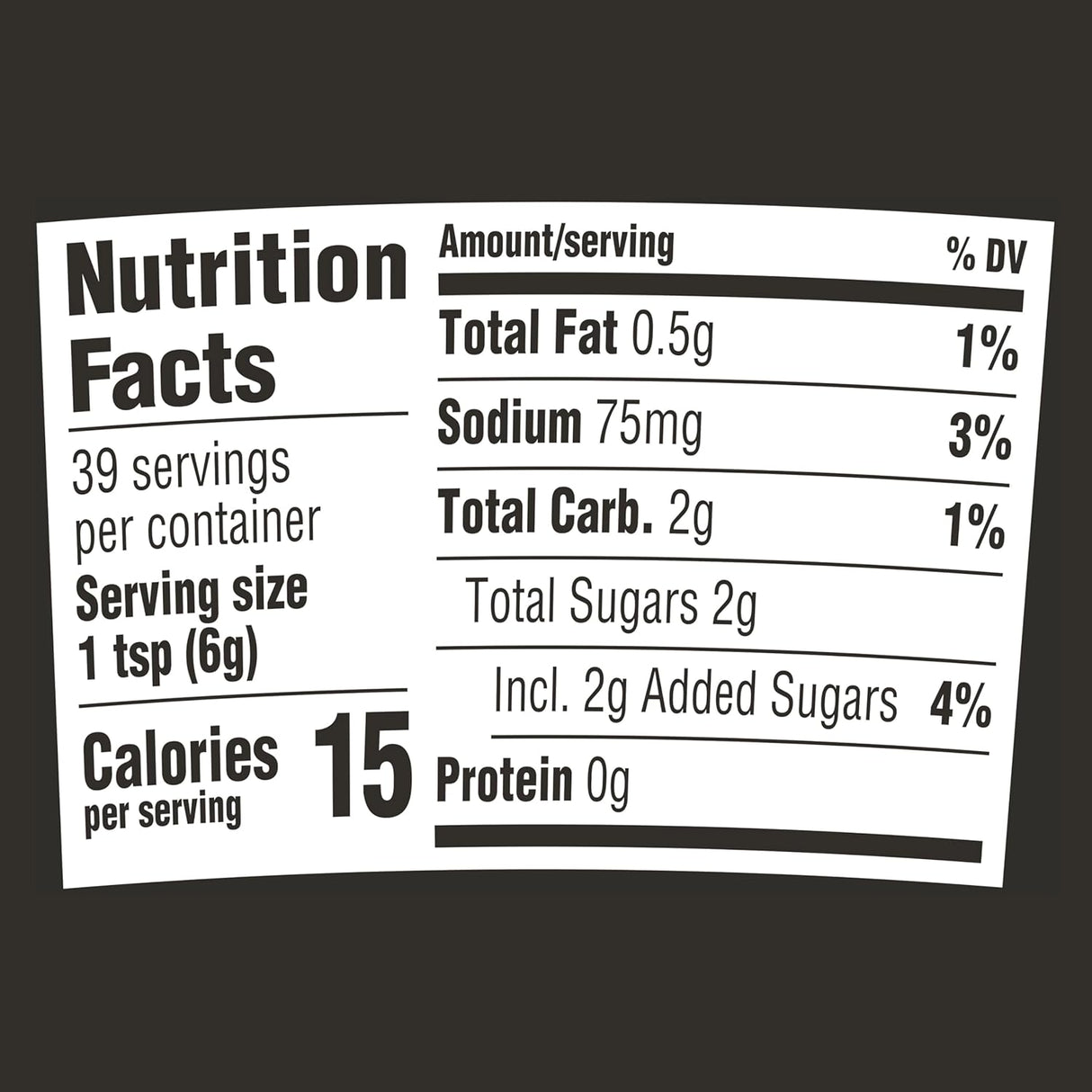 Nutrition facts label for a product with black text on a white background