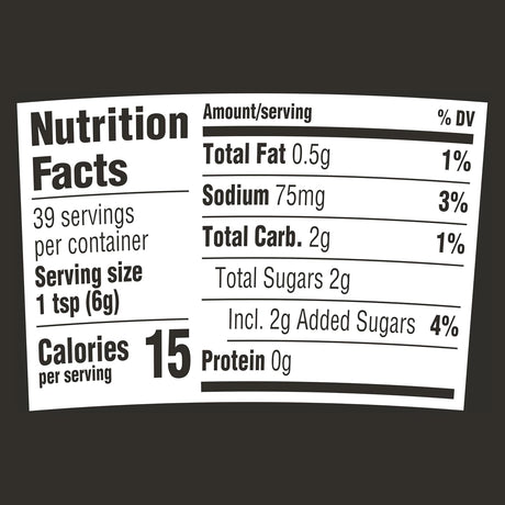 Nutrition facts label for a product with black text on a white background