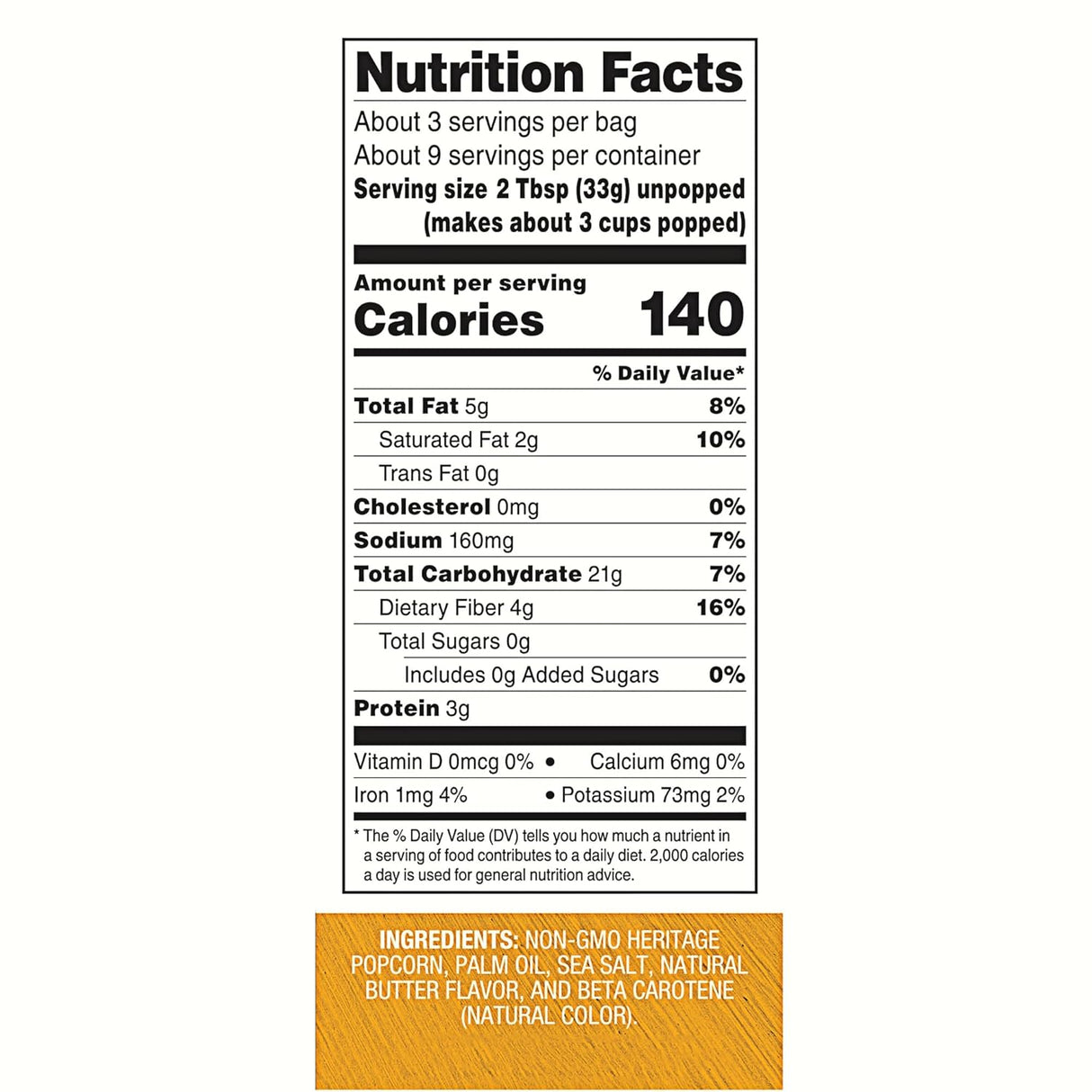 Nutrition facts label for a product with detailed nutritional information and ingredient list.