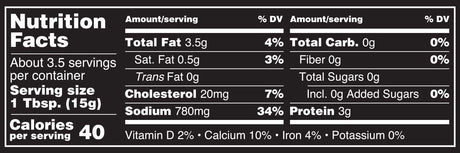 Nutrition facts label for  anchovy paste with black background and white text