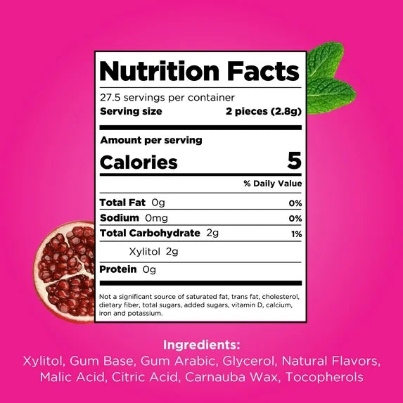 Nutrition facts label for a product with a pink background