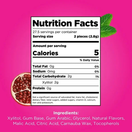 Nutrition facts label for a product with a pink background