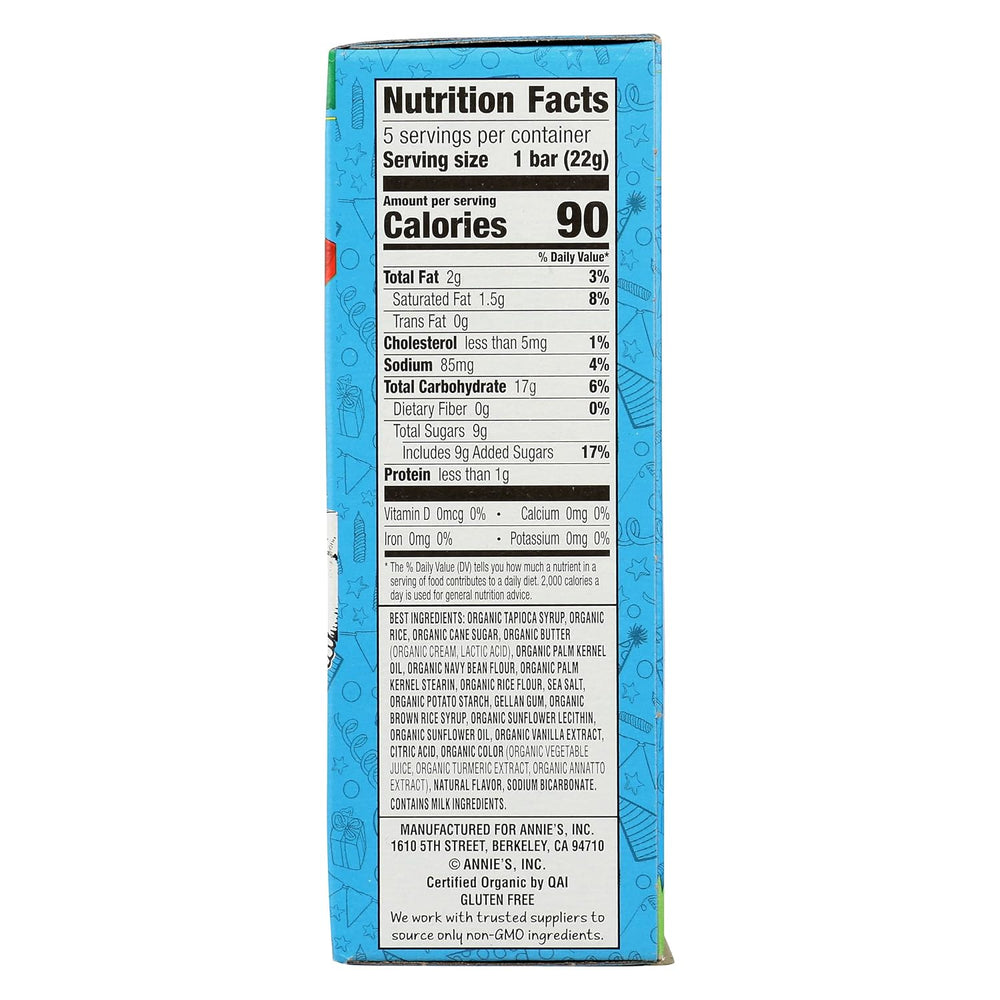 Nutrition facts label on a blue box with white text