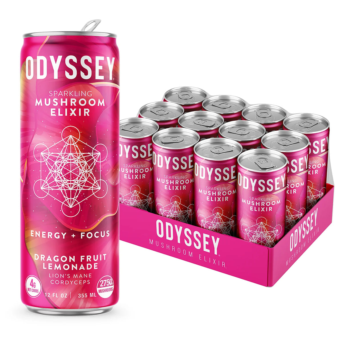 Odyssey Sparkling Energy, Dragonfruit Lemonade, Case of 12, 12 Fl Oz Cans