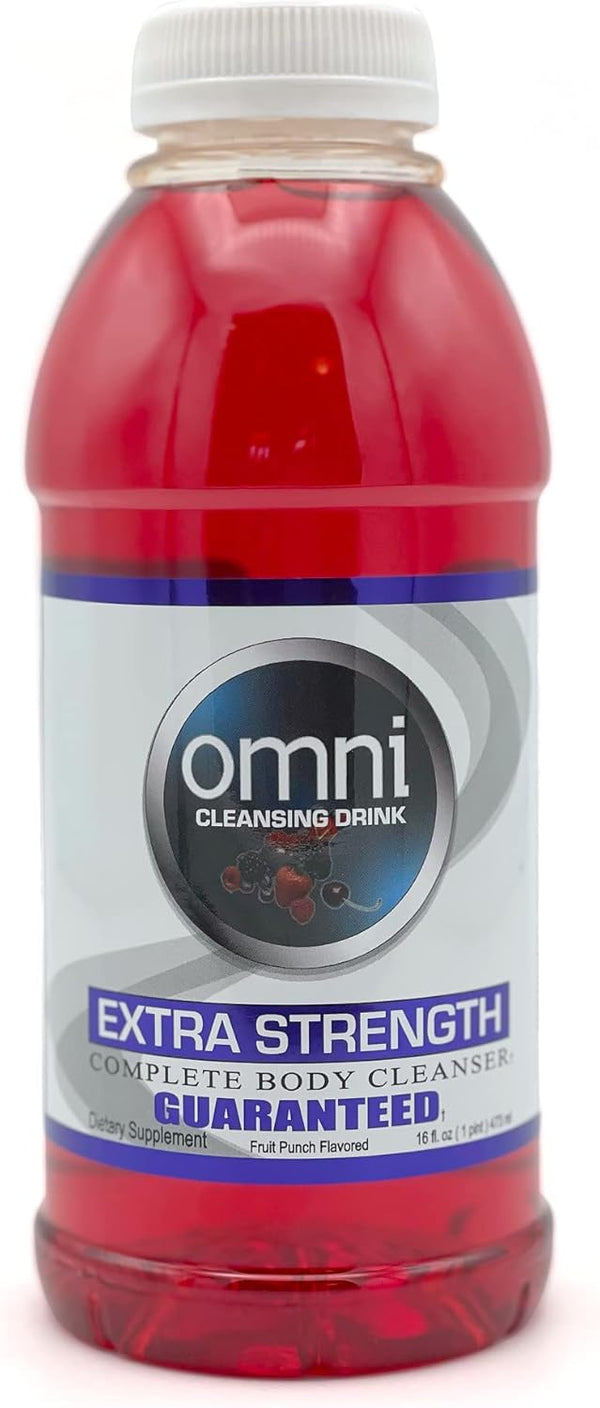 Bottle of Omni Cleansing Drink Extra Strength on a white background