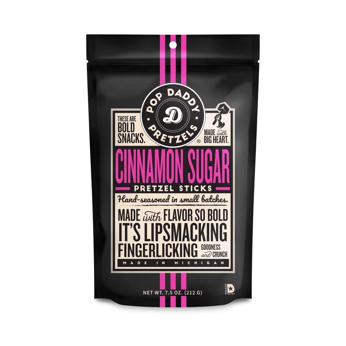 Pop Daddy - Cinnamon Sugar Pretzel Sticks, 7.5 oz (Pack of 12) - Sweet Snack Treat