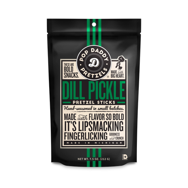 Pop Daddy - Dill Pickle Pretzel Sticks, 7.5 oz (Pack of 12) - Tangy Snack Sticks