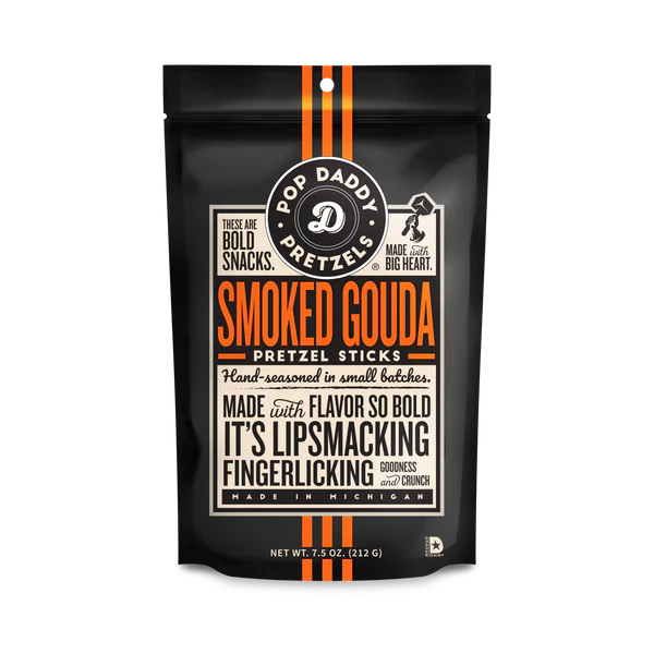 Pop Daddy - Smoked Gouda Pretzel Sticks, 7.5 oz (Pack of 12) - Gourmet Snack Food