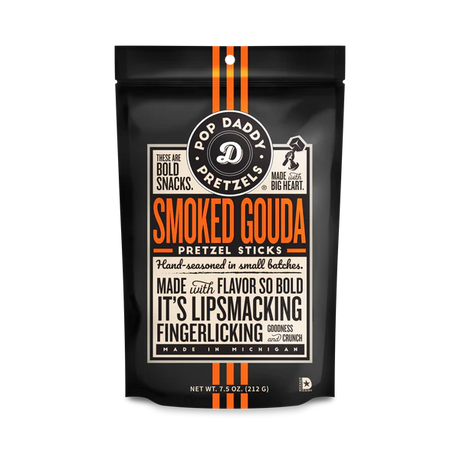Pop Daddy - Smoked Gouda Pretzel Sticks, 7.5 oz (Pack of 12) - Gourmet Snack Food