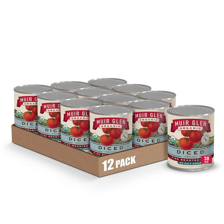 Muir Glen Organic Fire Roasted Diced Tomatoes, No Salt Added, 28 oz, Case of 12