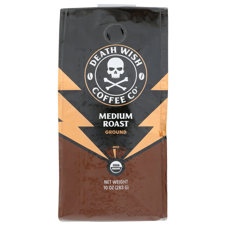 Death Wish Coffee - Organic Medium Roast Ground, 10 oz (Pack of 6) - Strong Organic Coffee