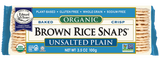 Packaged Edward and Sons Unsalted Brown Rice Snaps, 3.5 Oz.  with label on a white background