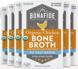 Six Packages of Bonafide Provisions Organic Chicken Bone Broth with branding and product details.