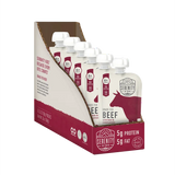 Packaging of Serenity Kids beef products with a red and white design.