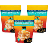 Three packages of Pamela's Gluten-Free + Whole Grain Baking & Pancake Mix on a white background