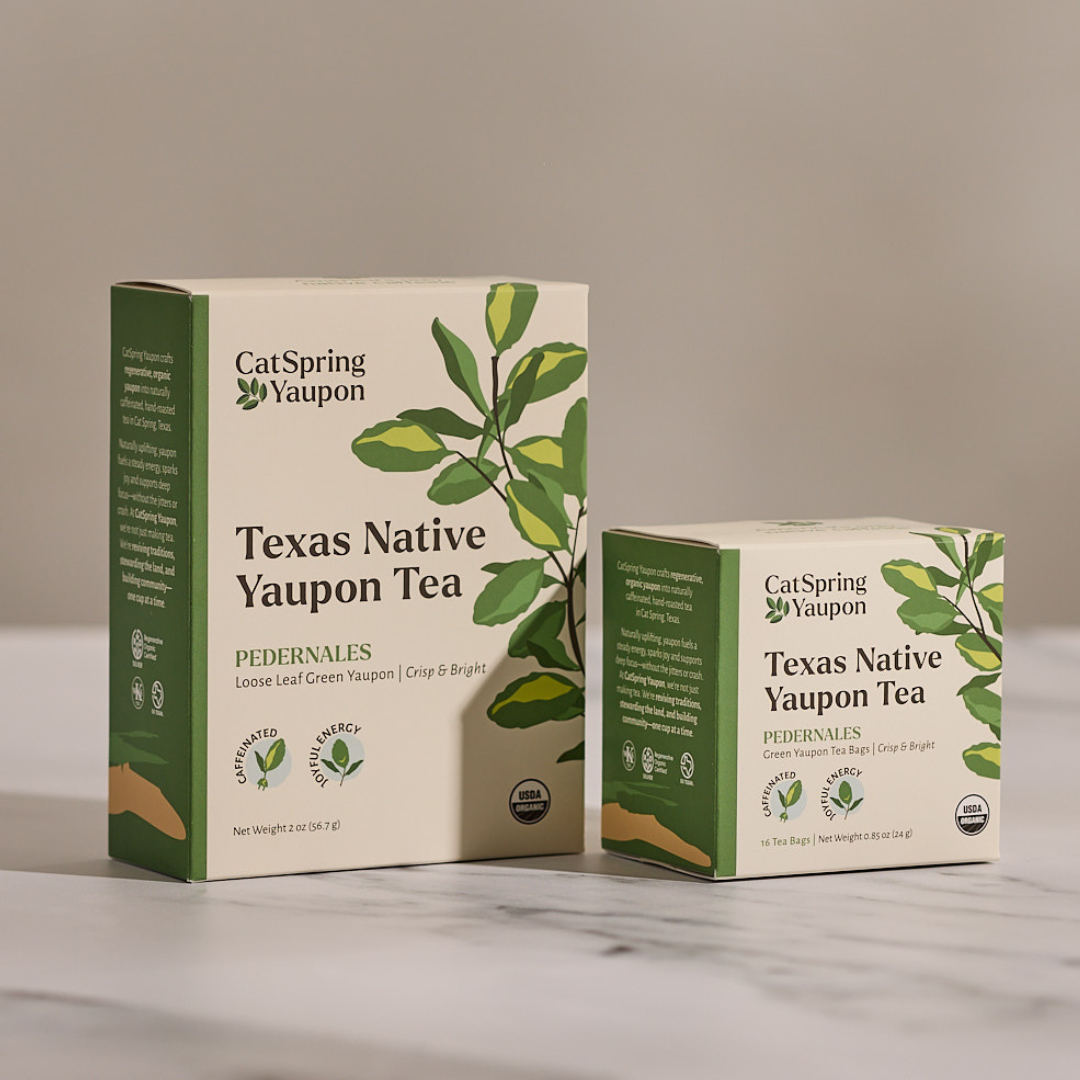Case of Pedernales Green Yaupon – Green Yaupon – Loose Leaf & Tea bags
